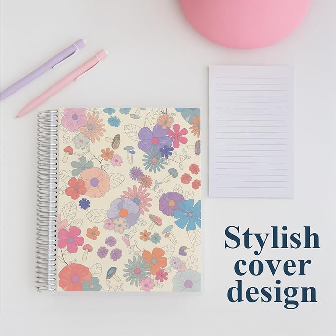 Erin Condren 7" X 9" Spiral Bound College Ruled Notebook - Groovy Blooms - 160 Lined Pages, Note Taking & Writing Notebook, 80Lb Thick Paper
