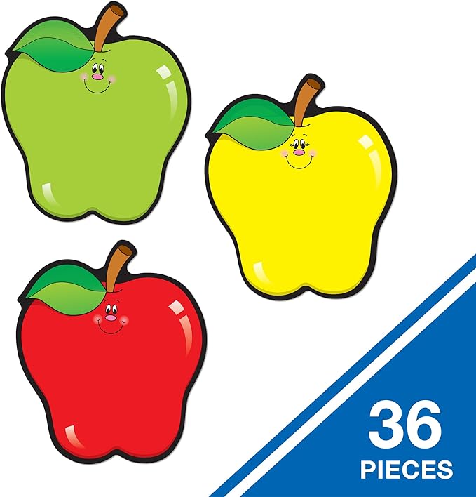 Carson Dellosa 36PC Apple Cutouts, Red, Yellow, and Green Back to School Decorations for White Board, Name Tags, Seasonal Classroom Decor and Teacher Supplies
