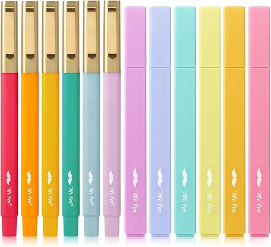 Mr. Pen- Aesthetic Highlighters and Pens, 12 Pack, Assorted Color No Bleed Bible Highlighters, Black Ink Pens