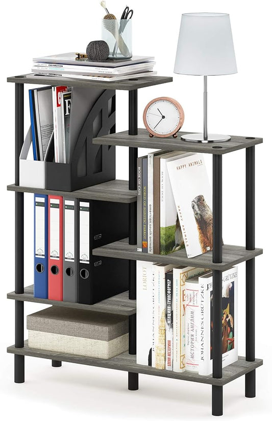 Furinno Turn-N-Tube 6-Tier Accent Display Rack, French Oak Grey/Black