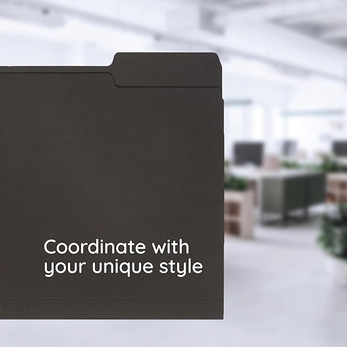 100 Blue Summit Supplies Black File Folders - Letter Size File Folders with 1/3 Cut Tabs, Durable 11pt Black Paper, Holds Letter Size Documents, 100 Pack