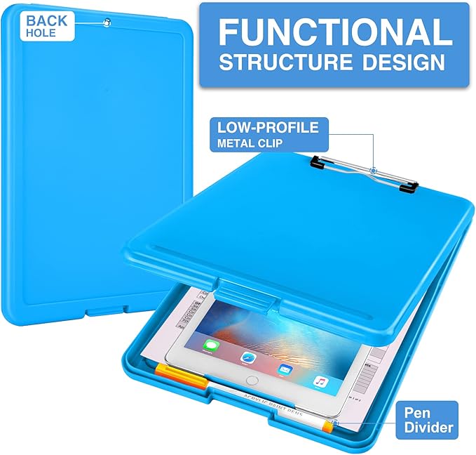 Sooez Clipboard with Storage, Plastic Storage Clipboards with Low Profile Clip, Nursing Clip Boards Foldable, Hanging Clipboard Case for Work, Teacher, Classroom Must Haves, Office School Supplies