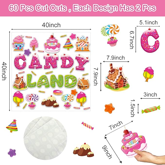 Candyland Cutouts Candy Classroom Bulletin Board Decorations Candy Land Ice Cream Donut Round Lollipop Cut Outs Kids Sweet Birthday Themed Party Supplies for Students Classroom Decorations