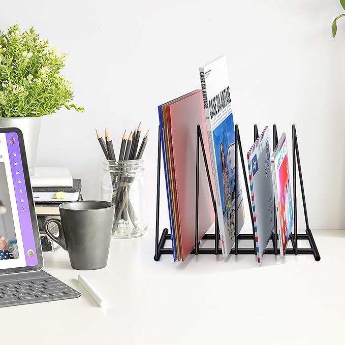 2 Sets Upgraded Triangle File Folder Rack,7 Sections File Holder,File Storage Sorter/Stand,Desktop File Organizer,Wire Organizer Rack,Magazine Folder Holder,Letter/Legal, Anti-Scratch/Rusty