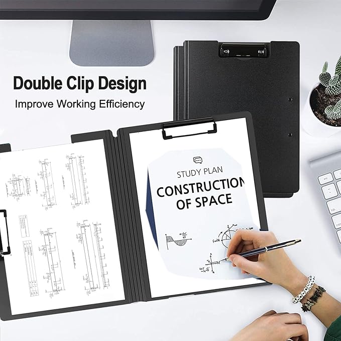 Clipboard Folder, A4 Foldable Clipboards, Office Clipboard Folder with Double Clips Metal Clip, 360 Degree Foldable Storage Clipboards for Office, School or Medical Field, Black