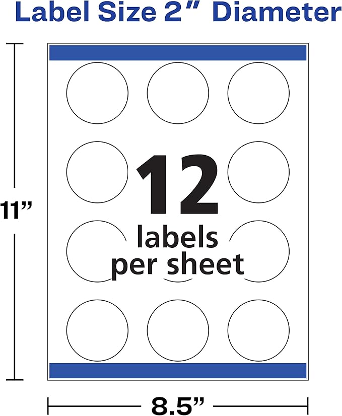Avery Printable Round Labels with Sure Feed, 2" Diameter, Glossy White, 60 Customizable Labels (22817) (Pack of 2)