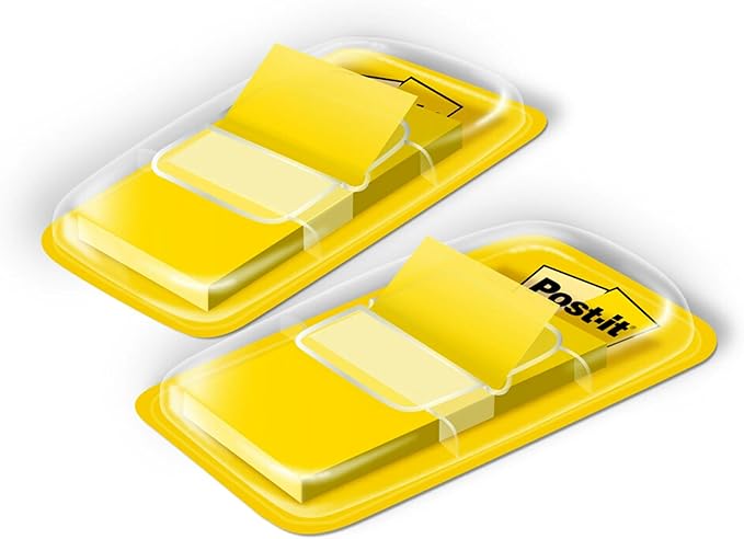 Post-it Flags, 1 in. x 1.7 in., Two Dispensers with 50-Count Yellow Sticky Tabs Per Dispenser (100 Flags Total), Removable Page Markers for Planners, Journals, and Calendars
