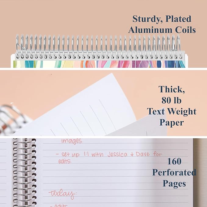 Erin Condren 8.5" X 11" Spiral Bound Productivity Notebook, Layers Colorful, Functional 160 Lined Page and 80Lb Thick Paper Spiral Notebook, Stickers Included