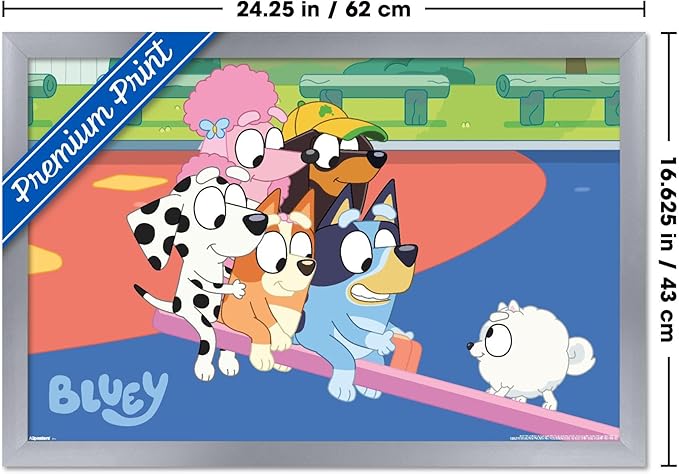 Bluey (2018) - Bluey and Friends See Saw Fun Wall Poster, 22.4L" x 14.7W", Silver Framed Version