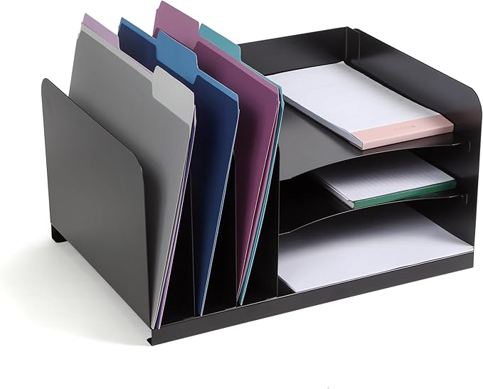 Huron Desktop File Organizer Combo Vert 3 Slot/Horz 3 Slot, Black Commercial Grade Steel