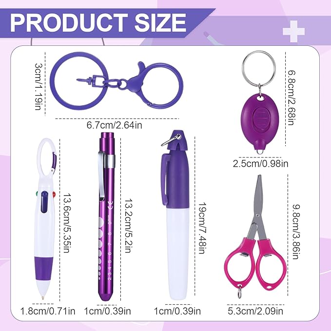 6 Pcs Nurse Pens for Badge Set,Nurse Badge Accessories with Reel Pen,Nursing Accessories Healthcare with Pens,Highlighter and Permanent Marker Pen and Led Keychain Foldable Scissors