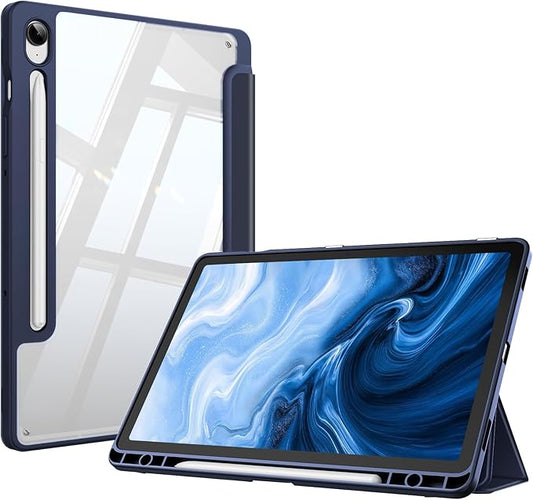 Fintie Hybrid Slim Case for Samsung Galaxy Tab S10 Lite/ S10 FE/ S9 FE 10.9 Inch/Tab S9 11 Inch with S Pen Holder, Shockproof Cover with Clear Transparent Back Shell, Auto Wake/Sleep, Navy