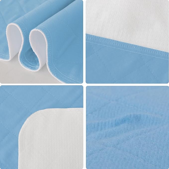 Bed Pads Washable Waterproof(2 Pack, 34 x 36), Washable and Reusable Incontinence Chuck Pads Anti Slip Pee Pads Underpad Sheet Protector for Adults, Elderly, Kids, Toddler and Pets, Blue