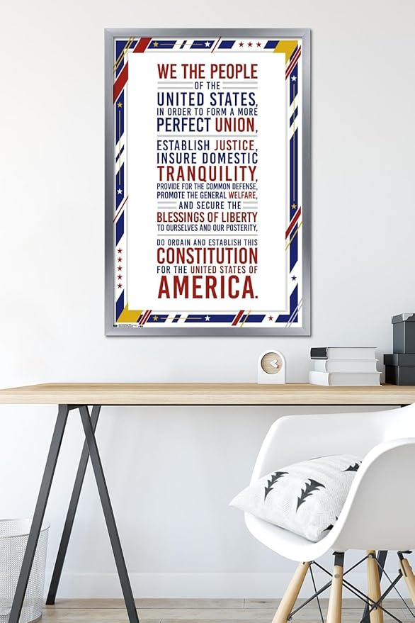 Trends International The United States Of America - Constitution Preamble Wall Poster, 22.375" x 34", Silver Framed Version