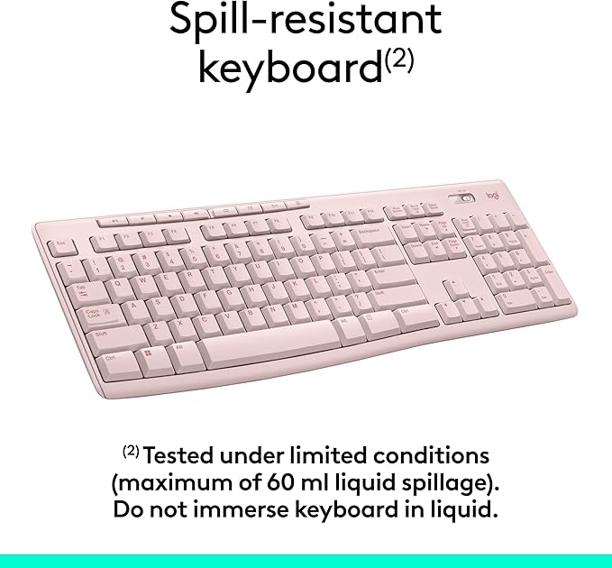 Logitech MK270 Wireless Keyboard and Mouse Combo for Windows, 2.4 GHz, 8 Multimedia Keys, PC, Laptop, Wireless Keyboard Compact Mouse Combo - Rose (Renewed)