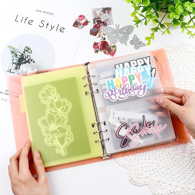 BAOFALI 2Pcs/Set A5 6 Ring Binder Cover Clean Transparent Soft PVC for Refillable Notebook Shell withMatte surfaceforStamp & Die Storage (Orange Color)