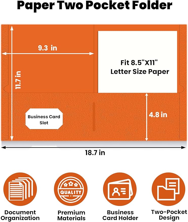 SUNEE Folders with Pockets (25 Pack, Orange), 2 Pocket Folders Fit Letter Size Paper, Paper File Folder for School Office Home Bussiness