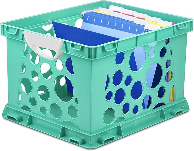 Storex Premium File Crate with Molded Handles – Letter and Legal Document and Folder Storage, Teal, 3-Pack (61694F03C)