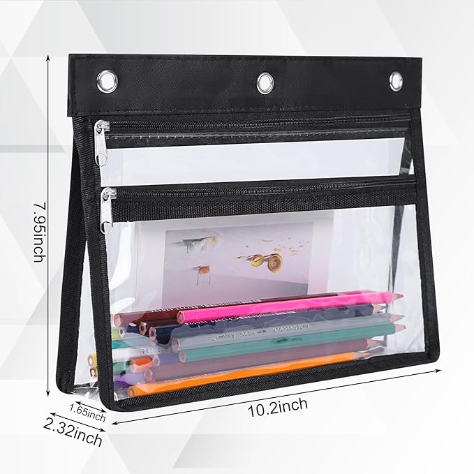 YoeeJob 24 Pack Zipper Pencil Pouches for 3 Ring Binder, 1.5 Inch Expandable with 2 Pockets and Clear Window for School and Office （Black）