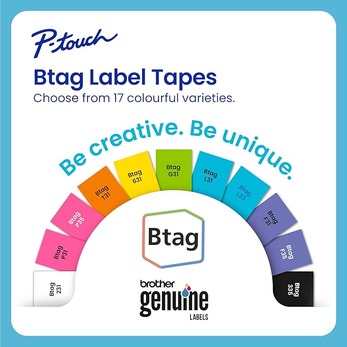 Brother Genuine P-Touch Btag BTAG233 Blue on White Label Tape ~1/2in by 13.1ft (12mm x 4m). (Works Only with Brother PT-N10, PT-N20, PT-N25BT Label Makers)