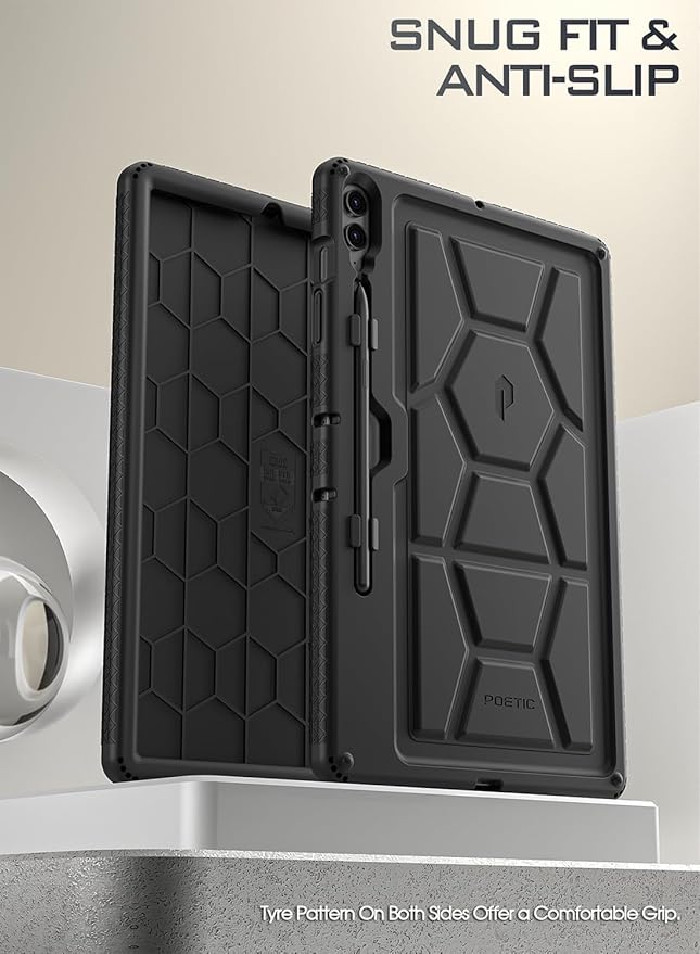 Poetic TurtleSkin Case for Samsung Galaxy Tab S9 FE+ Plus (2023 Release) 12.4 inch Case with S Pen Holder, Heavy Duty Shockproof Kids Friendly Protective Silicone Cover, Black