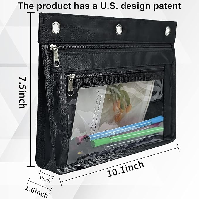 YoeeJob 6 Pack 1 Inch Expandable Zipper Pencil Pouches with Clear Window for 3 Ring Binder, Suitable for School & Office (6, Black)