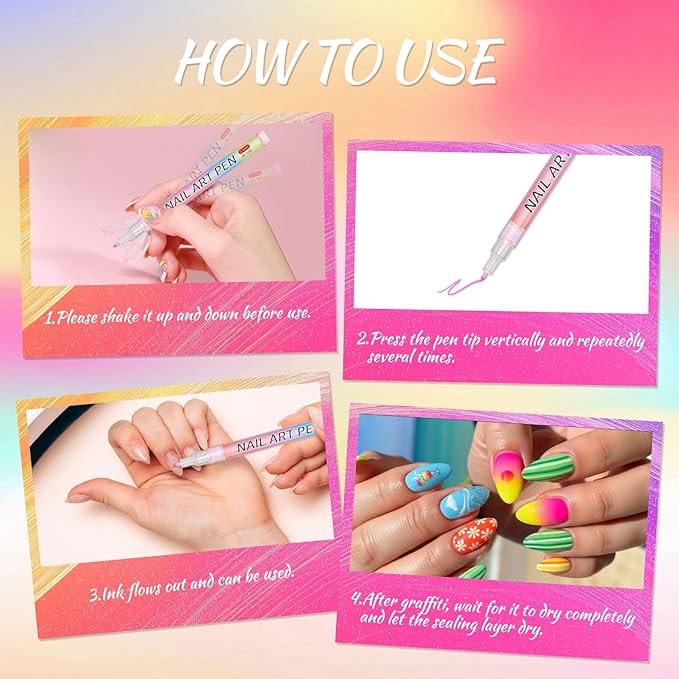 Nail Art Pen Set, 6 Colors, Water-Based Quick Dry Art Pens, 0.7mm Fine Point, Professional Manicure Drawing Tools for DIY Design