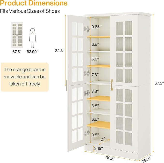 Tribesigns Tall Shoe Cabinet Set of 2, 8-Tier Shoe Storage with Adjustable Shelves, Modern Shoe Organizer Shoe Rack Cabinet for Entryway, Hallway, Closet, Living Room, White