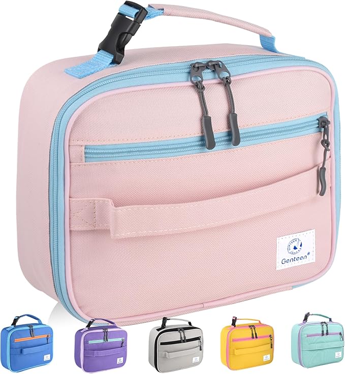 Genteen Lunch Box Kids,Insulated Lunch Bag Kids Girls,Soft Bag Small Cooler Back to School Thermal Meal Tote Kit Lunch Box for School,Work,Outdoor (Pink)