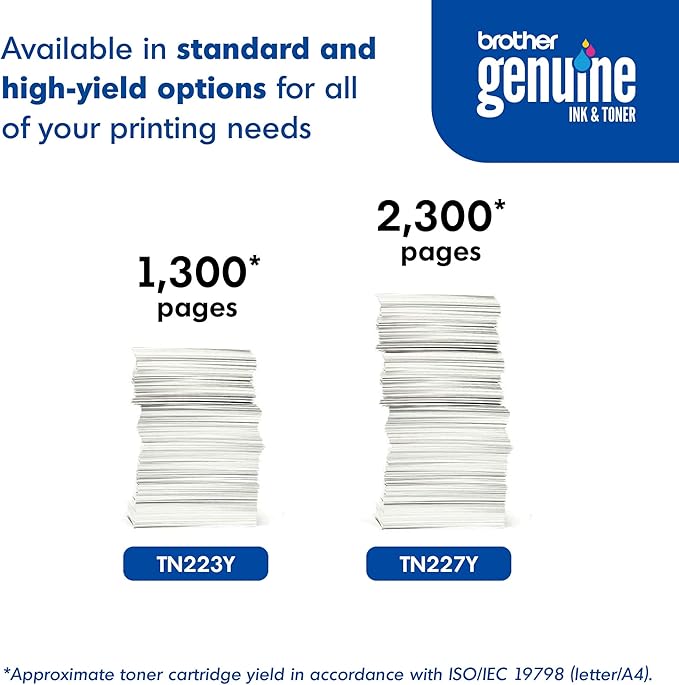 Brother Genuine TN227Y, High Yield Toner Cartridge, Replacement Yellow Toner, Page Yield Up to 2,300 Pages, TN227, Amazon Dash Replenishment Cartridge, 15.3 x 4.1 x 6.1 inches