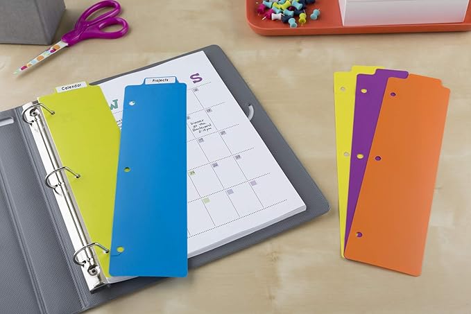 Avery Snap-in Bookmark Plastic Dividers for 3 Ring Binders, 5-Tab Set, Multicolor with White Labels, 1 Set (24908)