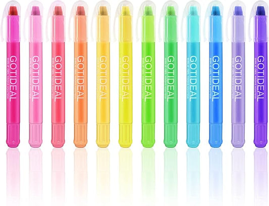 GOTIDEAL Bible Highlighters, 12 Pack Assorted Colors Gel Highlighters Pens Set, Wax Bible Markers for Study Journaling School Book Supplies