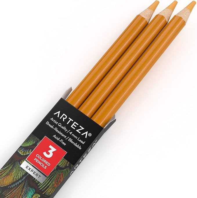 Arteza Colored Pencils, Pack of 3, A105 Honey, Soft Wax-Based Cores, Ideal for Drawing, Sketching, Shading & Coloring