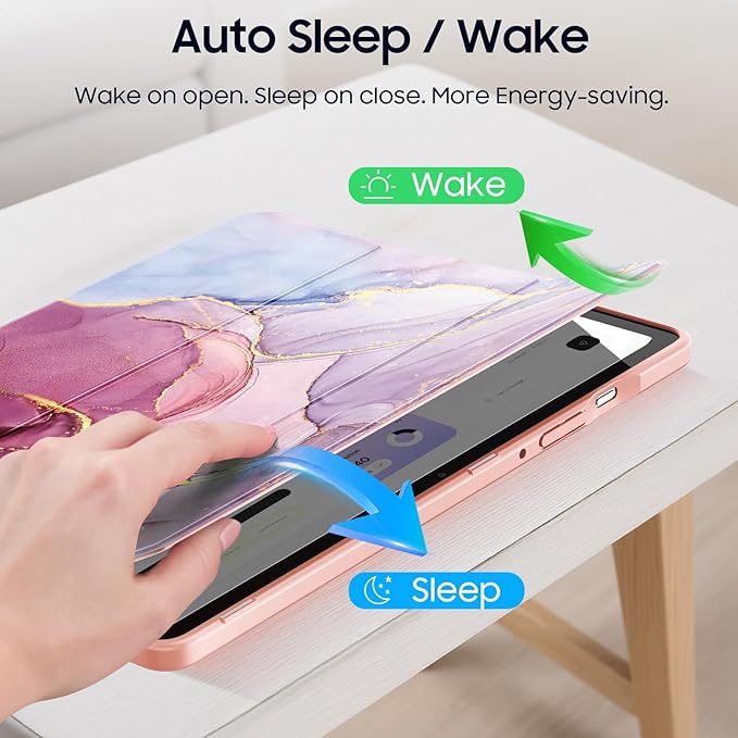 Fintie Hybrid Slim Case for Samsung Galaxy Tab S10 Lite/ S10 FE/ S9 FE 10.9 Inch/Tab S9 11 Inch with S Pen Holder, Shockproof Cover with Clear Transparent Back Shell, Auto Wake/Sleep, Dreamy Marble