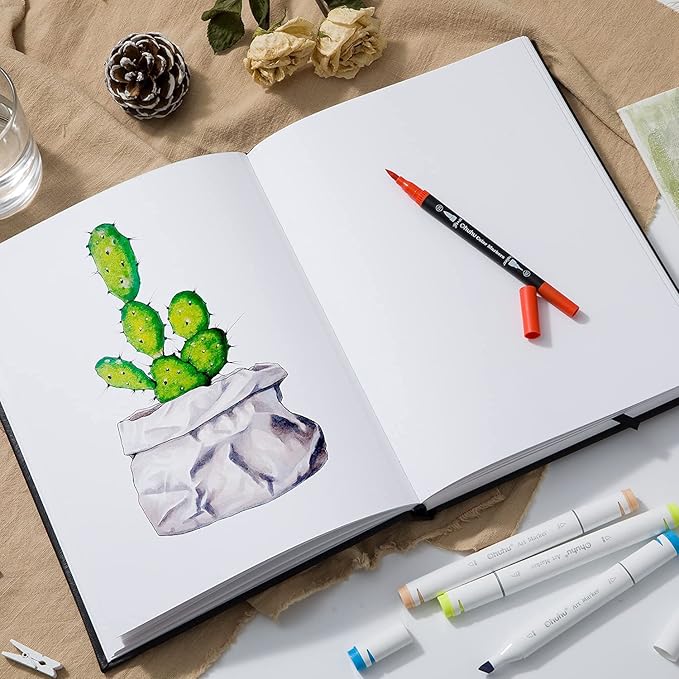 Ohuhu Mix Media Pad - 10.8"x8.3" Mixed Media Art Sketchbook, 120 lb/200 gsm Heavyweight Papers, 78 Sheets/156 Pages, PU Hardcover Mixed Media Paper Pad for Acrylic Painting Christmas Gift