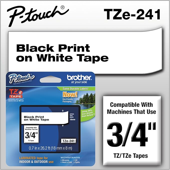 Brother(R) TZe-241 Black-On-White Tape, 0.75in. x 26.2ft., 239384-9022