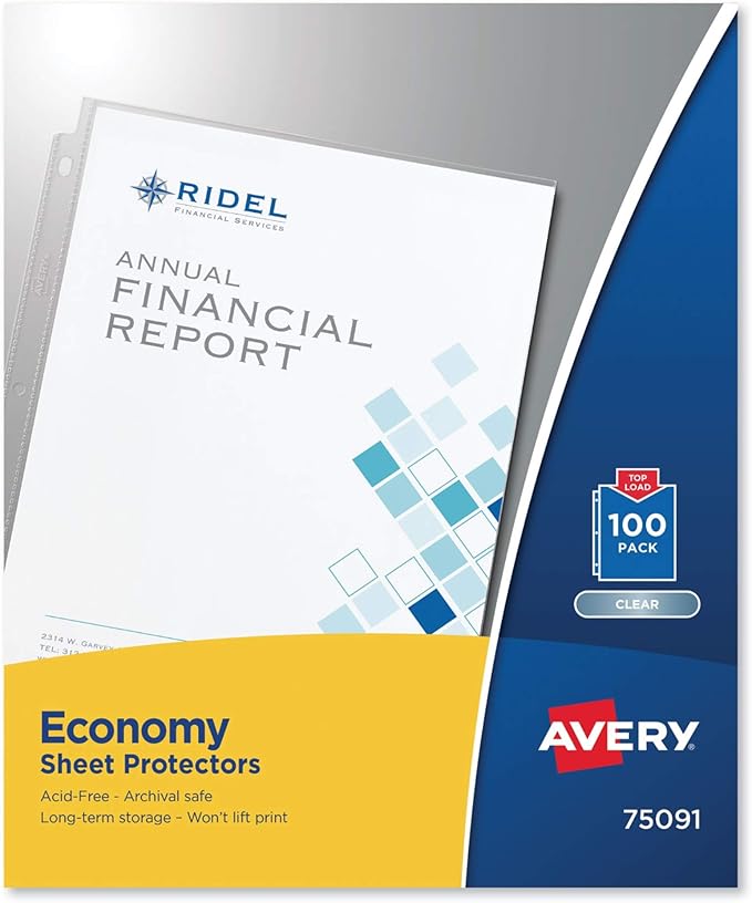 Avery Top-Load Sheet Protector, Economy Gauge, Letter, Clear, 100/box