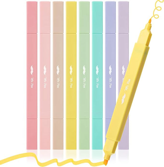 Mr. Pen- Dual Tip Aesthetic Highlighters, 8 Pack, Chisel & Fine Tips, Pastel Colors, Cute Assorted Colors, Cute High lighters for School, Highlighter Set