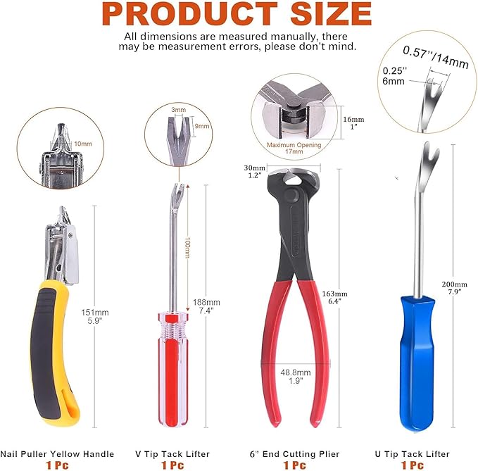 Upholstery Staple Remover Tack Puller Nail Remover Tool Set Nail Puller Plier, Staple Puller, Tack Lifter, Fastener Remover, for Furniture Floor Wall Wooden Case Photo Frame with a Leather Zipper Bag