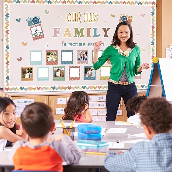85PCS Our Class is a Family Bulletin Board, Boho Classroom Bulletin Board Decorations Sets, Boho Classroom Decor Welcome Picture Frame Theme Sets for Teachers Chalkboard Wall Door Decoration