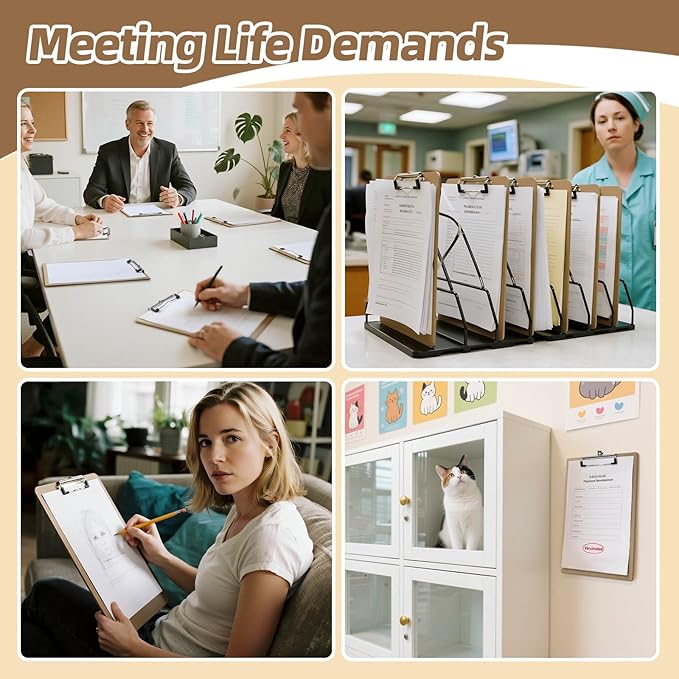 HappyHapi 16 Pack Clipboard 8.5 x 11 Letter Size Clip Boards Bulk, A4 Wooden Hardboard Office Clipboards Pack for Classroom, Work-Meetings, Brown