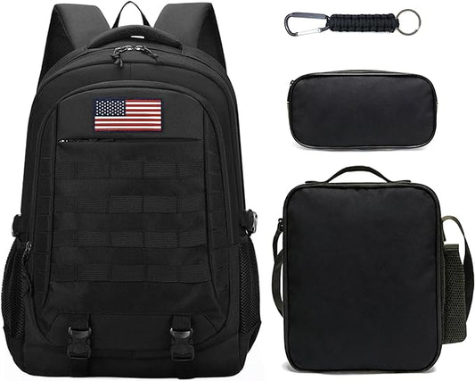 Backpack for Boys 3 in 1 Set, 19 Inch 55L Bookbag with Insulated Lunch Box Pencil Case, Molle School Backpack for Kids Teens, Outdoor Hiking Trekking Camping Travel for Elementary Middle High School