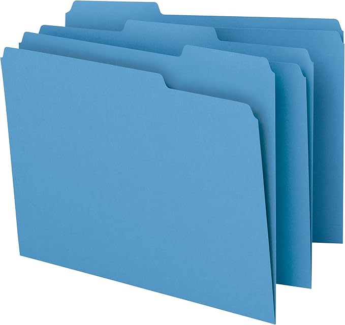 Smead Standard File Folders, Value Filing Bulk Case of 500, Blue, 1/3-Cut Tabs, Letter Size (21122)