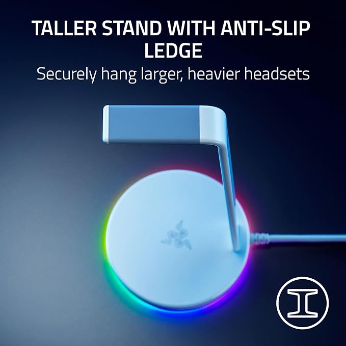 Razer Base Station V2 Chroma Headphone Headset Stand Holder: Chroma RGB Lighting - Taller Stand & Anti-Slip Ledge - USB Charging Ports - Anti-Slip Rubber Base - 3.5mm Port + Built-in DAC - Black