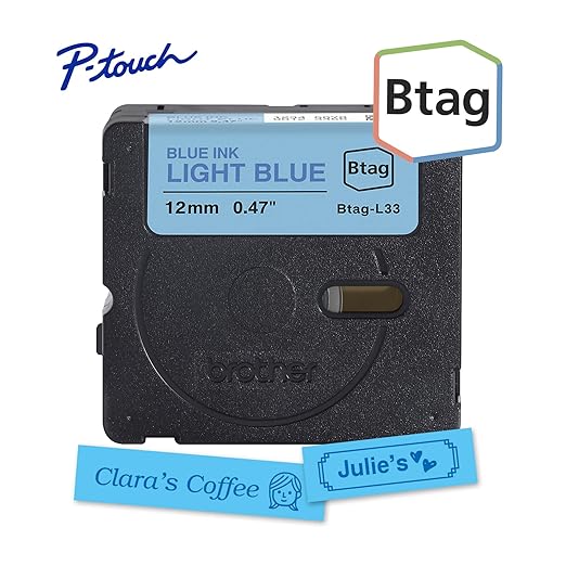 Brother Genuine P-Touch Btag BTAGL33 Blue on Light Blue Label Tape ~1/2in by 13.1ft (12mm x 4m). (Works Only with Brother PT-N10, PT-N20, PT-N25BT Label Makers)