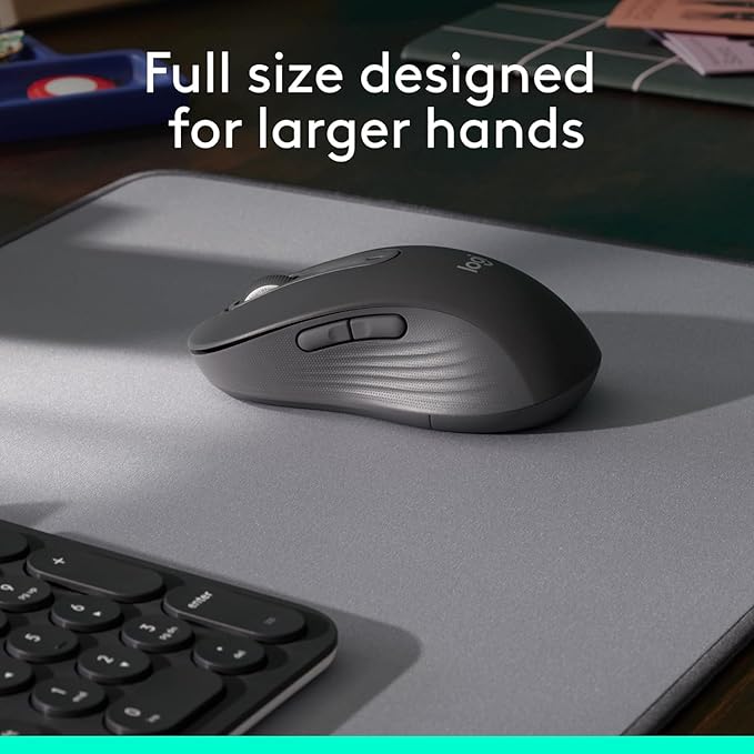 Logitech Signature M650 L Full Size Wireless Mouse - for Large Sized Hands, 2-Year Battery, Silent Clicks, Customizable Side Buttons, Bluetooth, Multi-Device Compatibility - Black (Renewed)