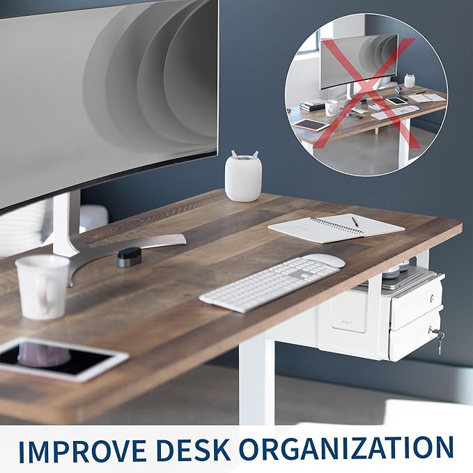 VIVO 13 inch Under Desk Double Stacked Slide Out Drawers with Lock, Secure Home Office Storage Organizer, White, DESK-AC03L-2W