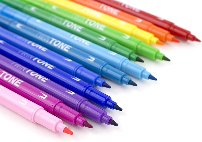 Tombow 61526 TwinTone Marker Set, Rainbow, 12-Pack. Double-Sided Markers Perfect for Planners, Journals, Doodling, and More!