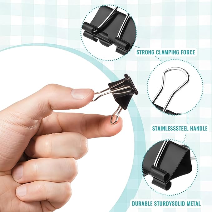 110PCS Black Binder Clips Assorted Sizes,4 Sizes Large Medium Small Mini Paper Clamps Set, Office Supplies Desk,Cute Office Paper Clips for Home School Office Supplies Organizing (Black)