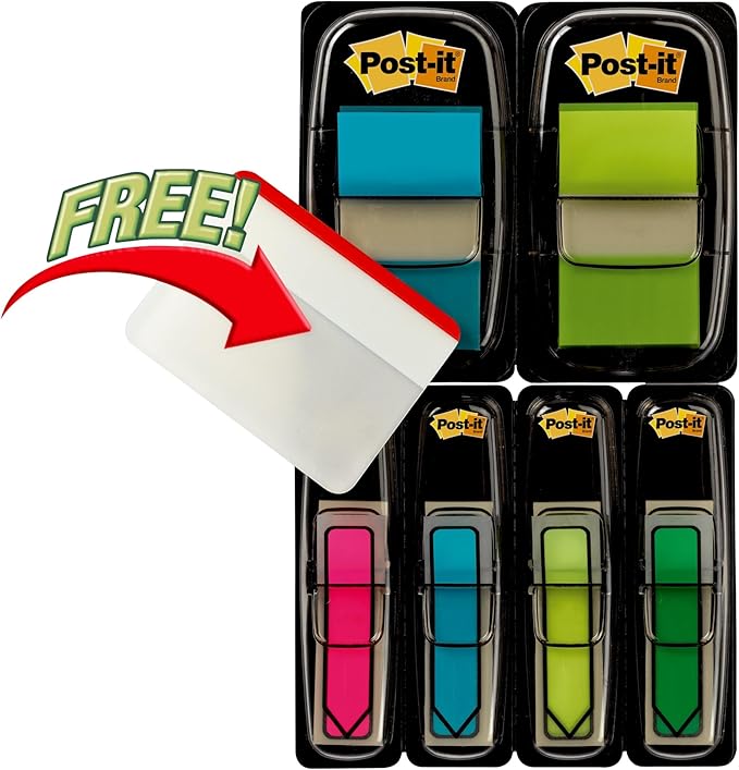 Post-it Flags and Arrow Flags Value Pack, Brights, 1 in and 1.7 in Wide, 196/Dispenser Plus Free Post-it Tabs (680-BBBGA4VA)
